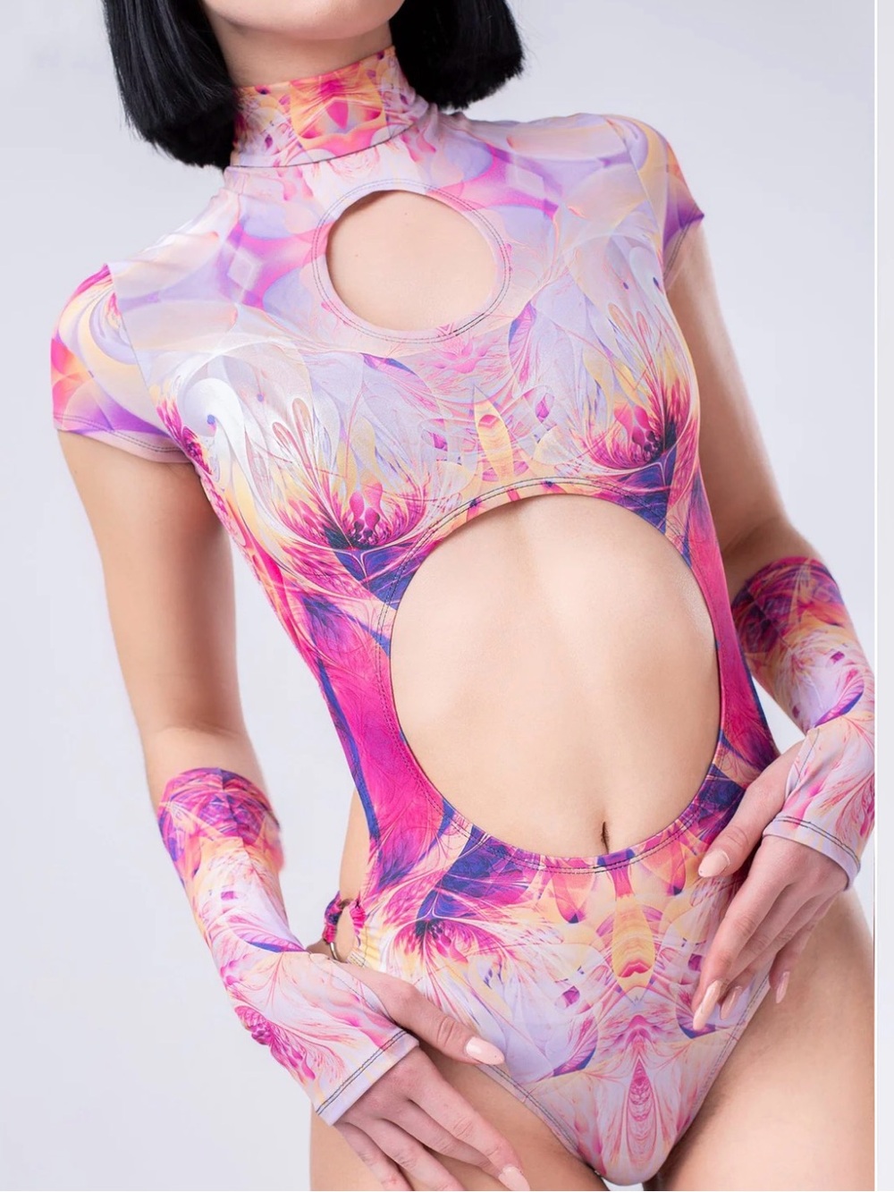 Badinka Devine Keyhole Bodysuit Purple Pink Futuristic Rave Festival - Small